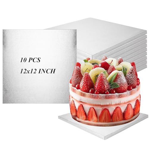 10 PCS Square Cake Drum 12 Inch Square Cake Board 1/2 Inch Thick Silver Cake Drum for DIY, Decorating, Baking Supplies