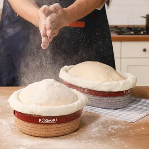 2-Pack Banneton Bread Proofing Baskets – Sourdough Starter Kit for Home Bakers, Cotton Rope Bannetons with Liners, Hanging Hooks & Dough Guide (1 Round + 1 Oval)