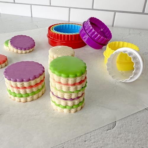 R&M Scalloped Plastic Biscuit & Cookie Cutters 6-Piece Set - Multicolor Nesting Fluted Cutters 1.125" to 3.625" for Baking, Sandwiches & Fondant - style: Scallop