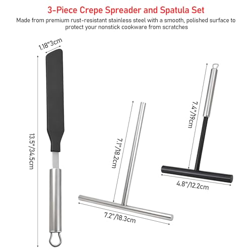 Crepe Spreader & Spatula Set, 3-Piece Offset T-Shaped 7" & 5" Stainless