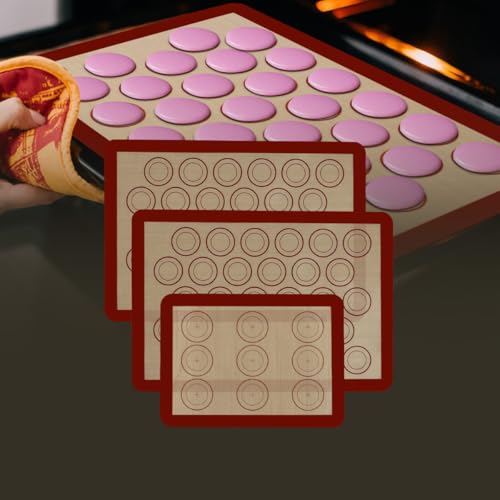 Silicone Baking Mat Macaron - Set of 3 (2 Half Sheet Liners and 1 Quarter Sheet), Non Stick Silicon Cookie Oven Liner For Macaroons, Bake Pans, Pizza, Toaster, Cake and Bread Making (Red) - color: Red