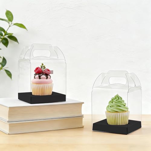 24 Count Individual Cupcake Containers, 4inch Cupcake Boxes Individual, Clear Cupcake Carrier (24, Black) - color: Black