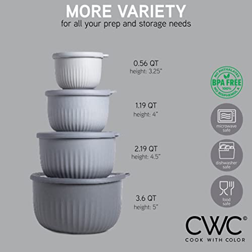 COOK WITH COLOR Prep Bowls with Lids- Wide and Deep Nesting Plastic Small Mixing Bowl Set with Lids, 8 Piece Set - Deep Bowls, Gray - color: Gray, size: 8 Piece Set - Deep Bowls