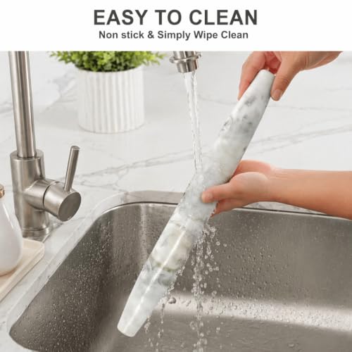Natural Marble Rolling Pin for Baking, 15.6“ Non-Stick Stone Dough Roller - color: 15.6"x1.48"-Bianco Palomino