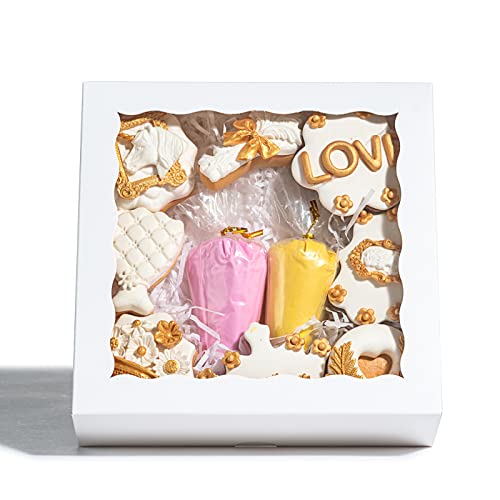 RomanticBaking 14pcs 7" x 7" x 2 1/2" Inches Bakery Boxes with Window for Pie, Cookies, Chocolate Covered Strawberries, Cakesickle, Brownies - size: 7"x7"x2 1/2"