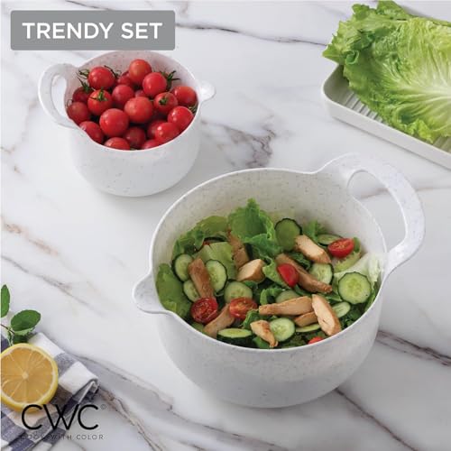COOK WITH COLOR Nesting Plastic Mixing Bowl Set with Pour Spouts and Handles and Non Slip Bottom, Speckled White, 4 Piece - color: White, size: 4 Piece Non-Slip
