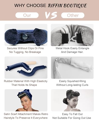 Classic Heatless Curls Overnight Rods No Heat Hair Curlers to Sleep Jumbo Foam Large Hair Rollers for Medium Long Hair Blowout Look, Heatless Flexible Curling Rod Set with Satin Wrap for Sleeping - color: Midnight Blue