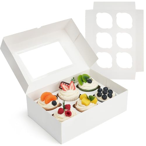 LotFancy 6 Pack Cupcake Boxes 6 Count, Cupcake Containers with Window