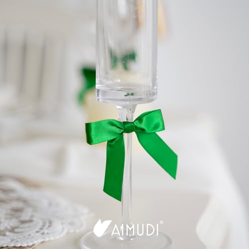 AIMUDI Emerald Green Satin Bows - 50 Count, Perfect for Holidays & Special Occasions - 2.5" Pre-Tied Mini Bows with Twist Ties - color: Green