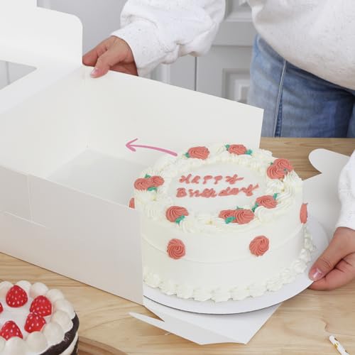 Moretoes 20 Set Cake Boxes, 10x10x5 Inches Tall White Square Bakery Boxes - size: 20pcs-10*10*5in