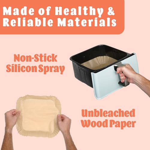 Air Fryer Liners Disposable – 125 pk 8" Unbleached Non-Stick Parchment Paper, Fits 5-8 QT Basket, Air Fryer Liners | Airfryer Liners (Pack of 2) - size: Square 8" (Pack of 2)