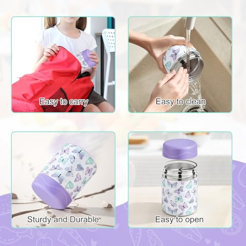 wiwens 12oz Soup Thermo for Hot Food Kids Insulated Food Jar Wide Mouth Lunch Container Leak Proof Stainless Steel Vacuum Bento Box for School Office Travel Outdoors White-Butterfly - color: White-Butterfly