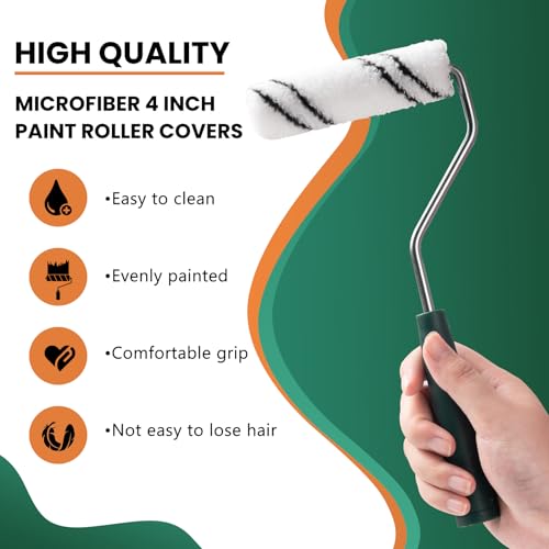 Microfiber Paint Roller 4 Inch, 3/8 Inch Nap, 100 Pack - color: 4 inch paint roller 100 pack