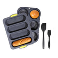 Hamburger Bun Pan and Baguette Pan With Spatula Brush, Silicone Hamburger Bun Pans for Baking, Nonstick French Bread Baking Pan for Baking Homemade Bread (Black)