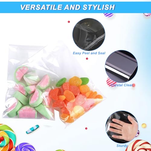 100PCS 4.5x5.5 inch Clear Automatic Sealing Flat Cello/Cellophane Bag Packaging Treat Bags Favor Bags with Self Seal Lip Adhesive Closure for Snacks Bakery Candies
