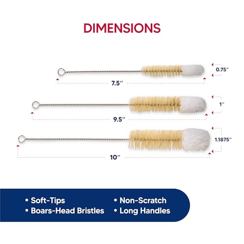 HIC Kitchen Soft-Tip Cleaning Brushes, Non-Scratch Microfiber with Boar Head Bristles, Set of 6 - size: Set of 6