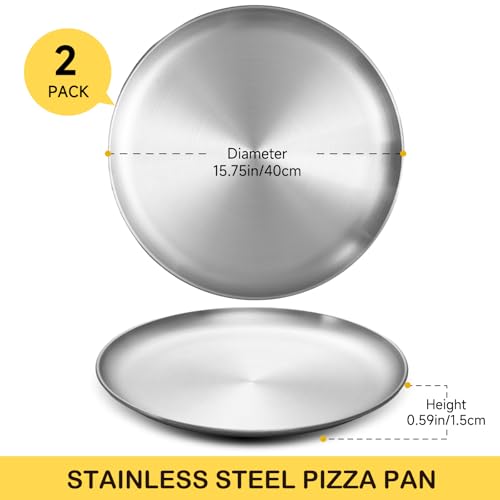 16 Inch Pizza Pan for Oven 2 Pack Stainless Steel Baking Sheet Round Plates for Cake Pie and Salad Pizza Steel Large Tray Oven Dishwasher Safe & Easy Clean - size: 16 Inch