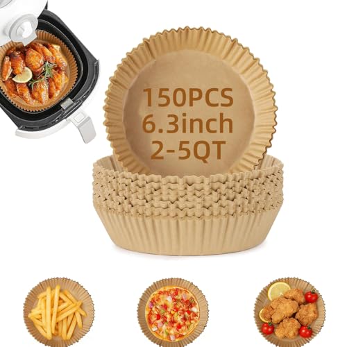 150Pcs Air Fryer Liners, 8 Inch Square Unbleached Parchment Paper - Food Grade, Non-Stick & Oil Proof for 5-8 QT Air Fryer, Oven, Microwave, Baking