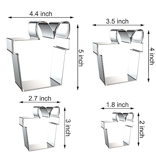 Gift Present Box Cookie Cutter Set Large - 5", 4", 3", 2" - 4 Piece - Stainless Steel - color: Gift Box
