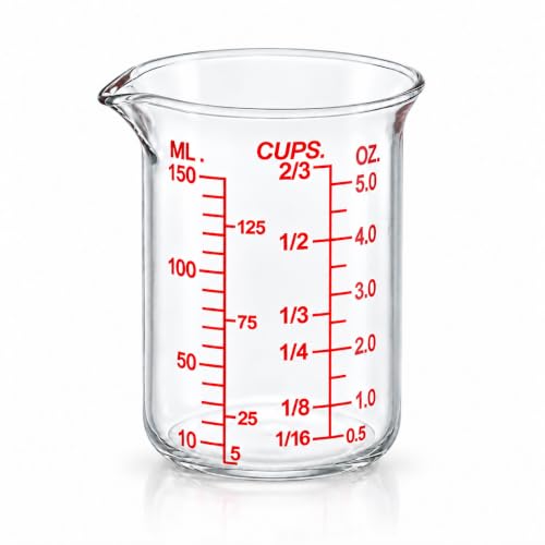 Ackers BORO3.3 Glass Measuring Cup, V-Shaped Spout, 150 mL / 5 oz, 2 Pack - size: 150ML(5.0OZ)-Pack of 2