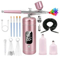Cordless Airbrush Kit with Compressor,48 PSI High-Pressure, 6000mAh Rechargeable, 3-Speed Adjustable - 0.2/0.5 mm Nozzles & 3 Cups,Non-Clogging for Cake,Models, Makeup,Painting,Nails Art (Pink)
