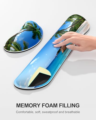 Large Mouse Pad with Wrist Rests for Keyboard & Mouse, Thick Soft Ergonomic Memory Foam Wrist Supports, Big & Long Desk Mat 35.5 x 15.7 in, for Office Gaming Computer, Beach and Trees - color: Beach and Coconut Trees