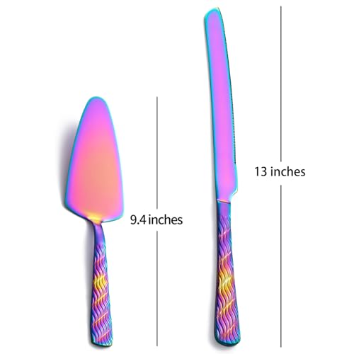 Rainbow Cake Cutting Set, Stainless Steel Cake Knife and Server, Cake Pie Cutter Set for Wedding, Birthday, Party - color: Rainbow
