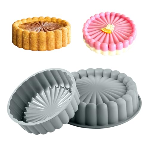 10 Inch Silicone Cake With 8 Inch Pan Set (2 Pack) - Nonstick Baking Mold for Pound Cake, Jello, Bread & Brownies, Dishwasher Safe, Grey - style: Grey-2pack