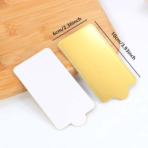 YYaaloa 100pcs Mini Rectangular Golden Cake Boards Mousse Cupcake Base Paper Plates Rectangular Dessert Board Base for Cake DIY, Baking Dessert Party Wedding Birthday (Rectangular, 100pcs) - color: Rectangular, size: 100pcs
