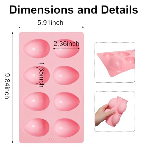 1 Pack Silicone Egg Molds 8 Cavity Easter Silicone Candy Mold 3D Egg-Shaped Silicone Baking Mold for Chocolate, Jello, Mini Cakes, DIY Desserts, Candy, Ice, Pudding, Baking (1, Pink) - color: Pink