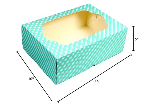 Global Sugar Art 14x10x5 Inch Quarter Sheet Box with Window, Blue, 5-Count - color: Blue Stripe
