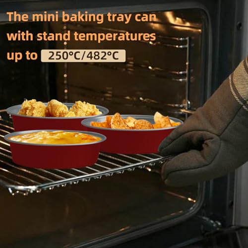 Mini Cake Pans With Lids And Spoons, Baking Tins For Round Small Desserts 7 Oz Aluminum Foil Baking Pans Disposable Ramekins Individual Cake Containers Holders For Tart Quiche Flan (50, Red) - color: Red
