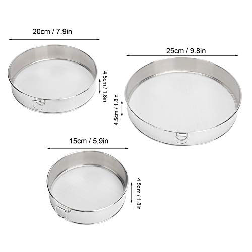 Flour Sifter, Stainless Steel Round Flour Sieve Strainer Drum Sieve 3 Pack Flour Sifter for Baking Fine Mesh Strainers for Bake Cakes