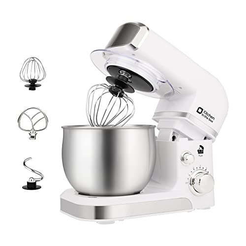 Kitchen in the box Stand Mixer,3.2Qt Mini Electric Food Mixer,6 Speeds Portable Lightweight Kitchen Mixer for Daily Use with Egg Whisk,Dough Hook,Flat Beater (White) - color: White