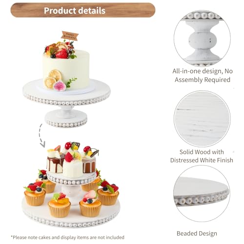 Rustic 12 Inch Round White Wood Cake Stand, Pedestal for Wedding