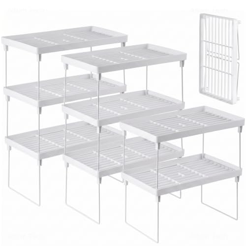 NiHome 8-Pack Stackable Plastic Kitchen Storage Shelf Foldable Rack, White - size: 8-Pack