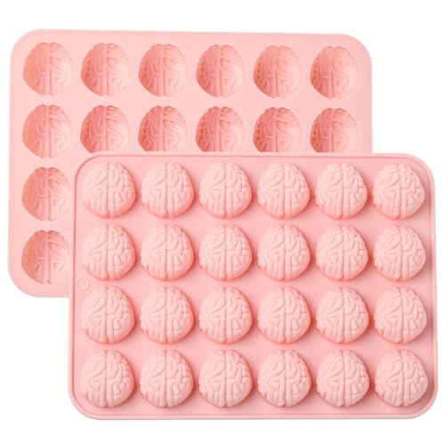 Airssory 2 Pcs Brain-Shaped Silicone Mold Brain Molds 16.3x22.2x1.8cm Pink for Baking, Candy Making, Chocolate Molding, Dessert Decoration - color: Brain-Shaped Silicone Mold