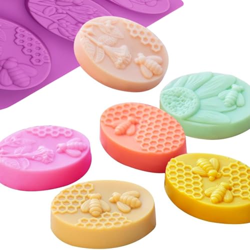 Bee Honeycomb Silicone Molds, 2 Pack Oval Soap Mold 12 Cavitiy - color: Oval Bee Soap