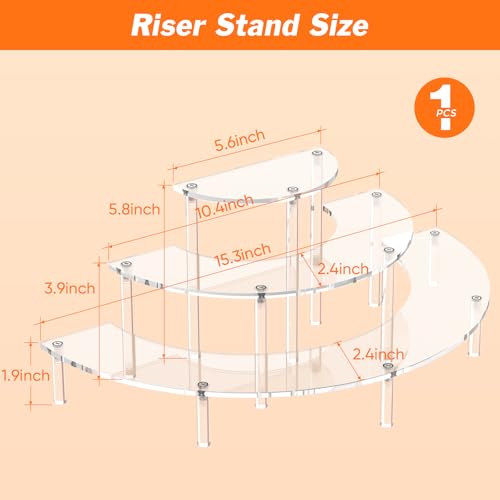 Dooiclear 3 Tier Acrylic Display Risers 1 Pack, Half Moon Cupcake Stand