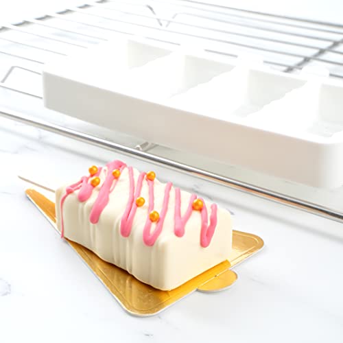 Pastry Tek 4 Cavities Popsicle Mold, 1 Rectangle Cakesicle Mold - Flexible, Freezable, White Silicone Cake Popsicle Mold, Easy Release, For Baking - Restaurantware - size: 1 Count, style: Rectangle