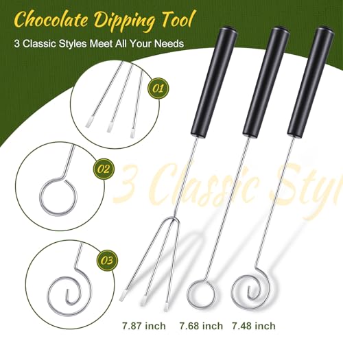Patelai 3 Pieces Candy Dipping Tools Chocolate Dipping Fork Spoons Set 2 Pieces Culinary Decorating Spoons Chef Art Pencil for Decorative Plates Stainless Steel(Delicate Style) - style: Delicate Style
