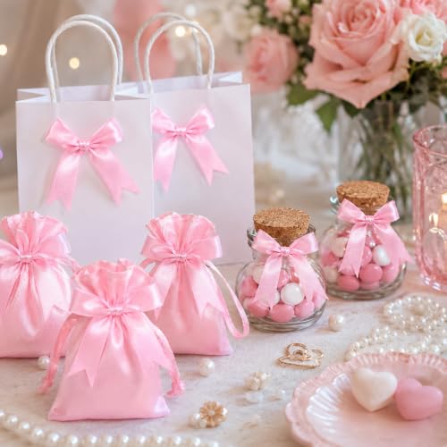 50 Pcs Twist Tie Bows for Treat Bags and Gift Wrapping, Pink - color: Pink