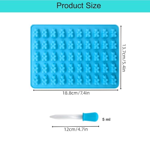2 Piece Gummy Bear Silicone Molds, Non-Stick Chocolate Candy Mold with 2 Droppers Food Grade (Blue) - color: Blue