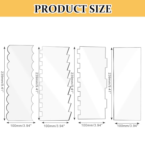 Cake Scraper 4 Pcs Set, Acrylic Smoother 7 Textured Edges