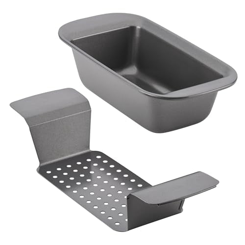 Rachael Ray Bakeware Meatloaf/Nonstick Baking Loaf Pan with Insert, Gray, 9 Inch x 5 Inch (Pack of 6) - size: 9 Inch x 5 Inch (Pack of 6), style: Loaf Pan