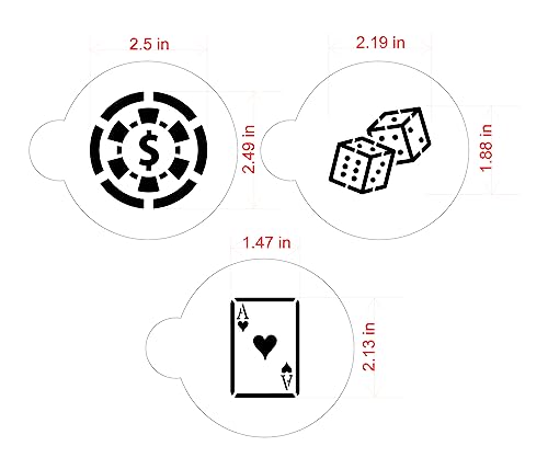 Designer Stencils Casino Night Cookie Stencil Set, (Dice, Cards, Poker Chip) Beige/semi-transparent
