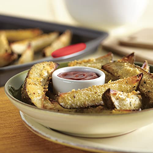 Rachael Ray Bakeware Nonstick Cookie Pan Set, 3-Piece, Gray with Red Grips - color: Red Grips
