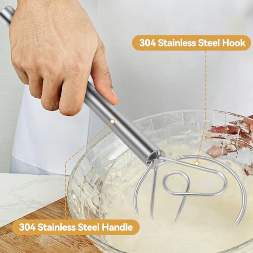 Danish Dough Whisk Stainless Steel Hook Dutch Baking Tool Bread Sourdough Mixer for Pizza Pastry Cake Batter Making - color: Stainless Steel-XX