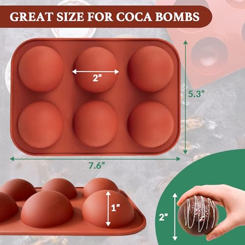 Hot Chocolate Cocoa Bomb Molds Hemisphere Silicone 2 Inch 4 Pack, Semi Ball Mould 6 Cavity Large Circular, BPA Free Non-Stick Half Sphere Holiday Valentine DIY Cake Jelly Dome Mousse - style: 2" Semi Sphere 3PCS