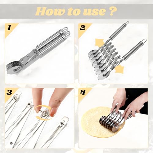 Wheel Pastry Cutter, Adjustable Pasta Cutter with Handle, Stainless Steel Dough Slicer for Noodles, Pizza, Brownies, Pie Crust, Multi-Tool for Baking & Cooking (7 Roller) - color: 7 Roller